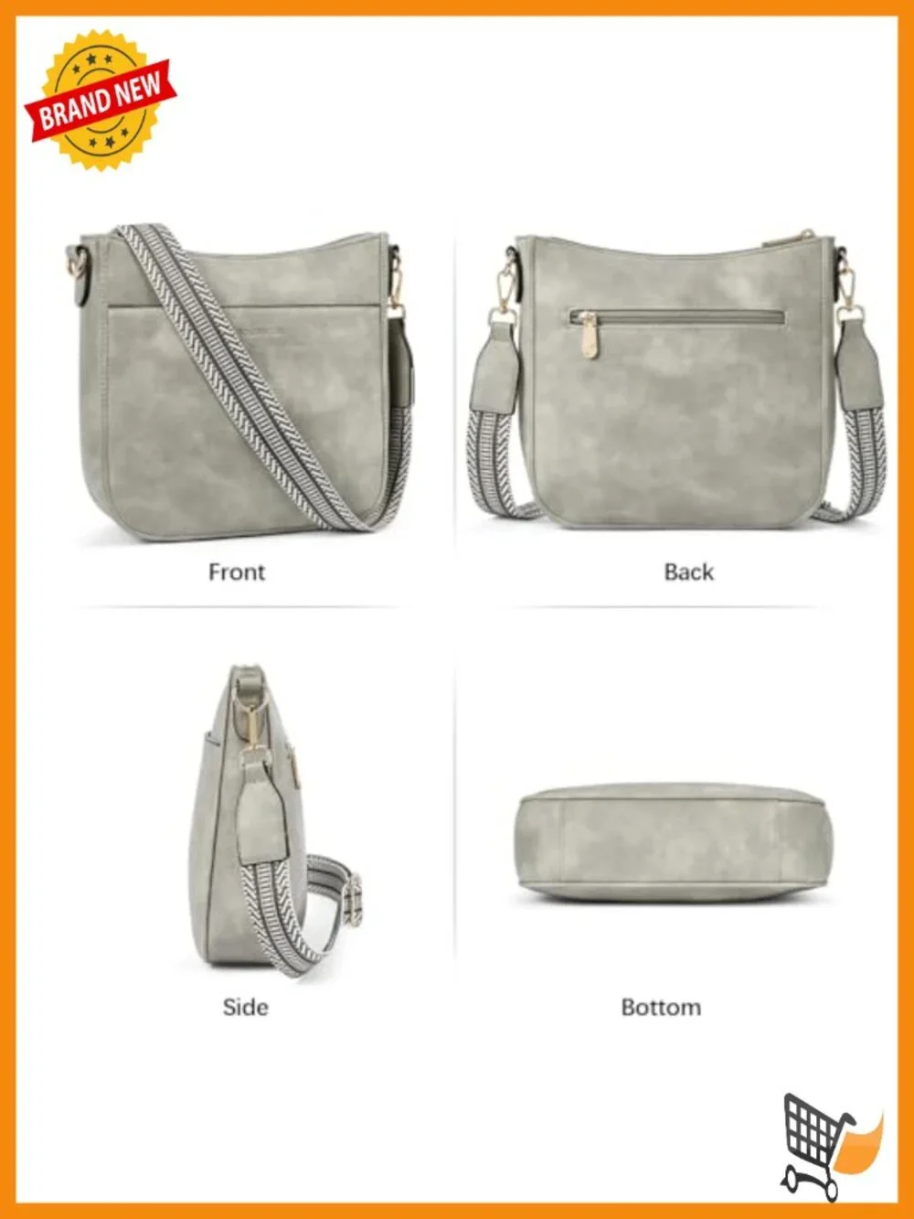 Vegan Leather Crossbody Bag Wide Guitar Strap Hobo